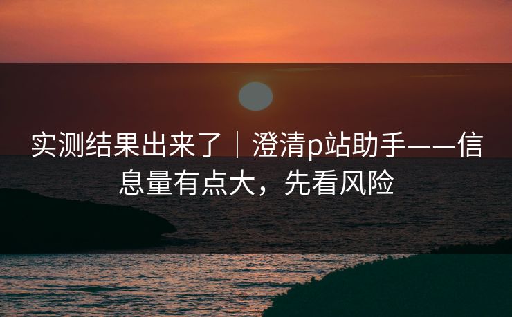 实测结果出来了｜澄清p站助手——信息量有点大，先看风险