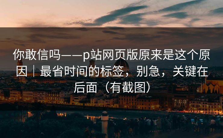 你敢信吗——p站网页版原来是这个原因｜最省时间的标签，别急，关键在后面（有截图）