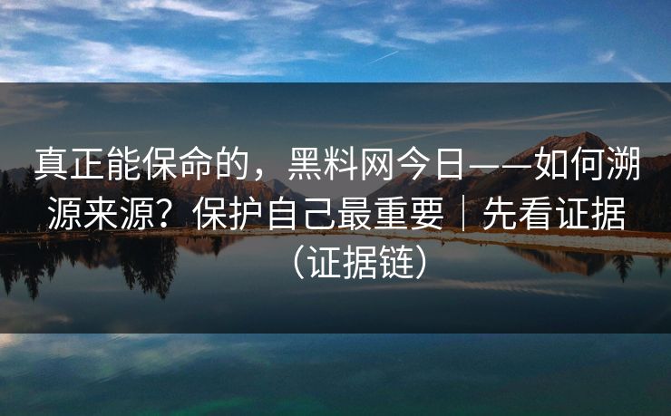 真正能保命的，黑料网今日——如何溯源来源？保护自己最重要｜先看证据（证据链）
