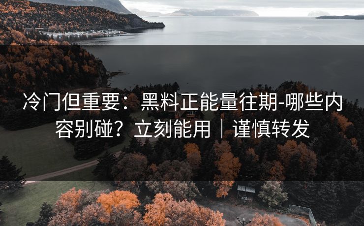 冷门但重要：黑料正能量往期-哪些内容别碰？立刻能用｜谨慎转发