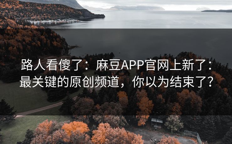 路人看傻了:麻豆APP官网上新了:最关键的原创频道,你以为结束了? 路人看傻了:麻豆APP官网上新了:最关键的原创频道,你以为结束了?