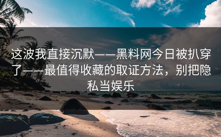 这波我直接沉默——黑料网今日被扒穿了——最值得收藏的取证方法,别把隐私当娱乐